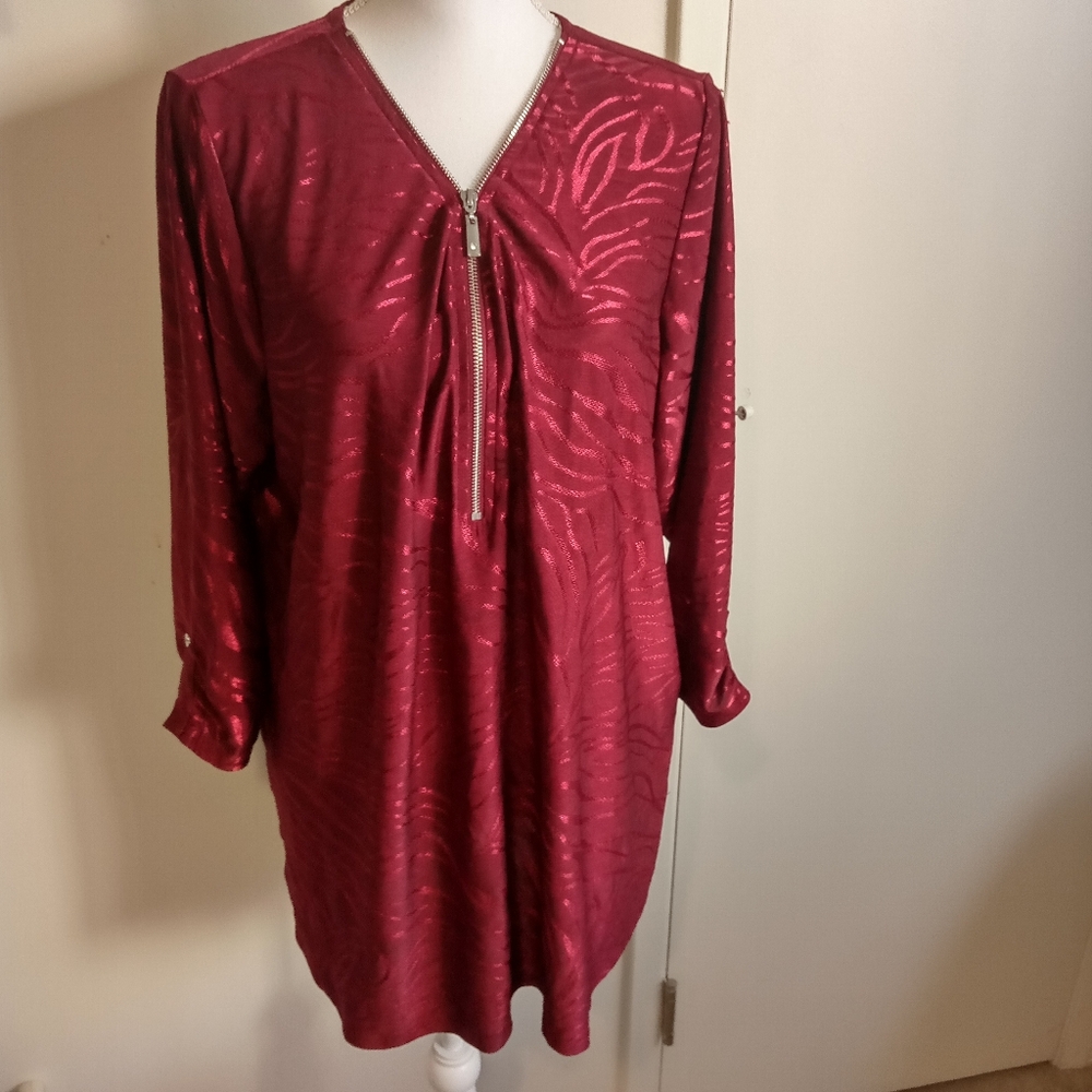 JM Collection Women's Tunic Blouse  3/4 sleeve Burgundy 2X